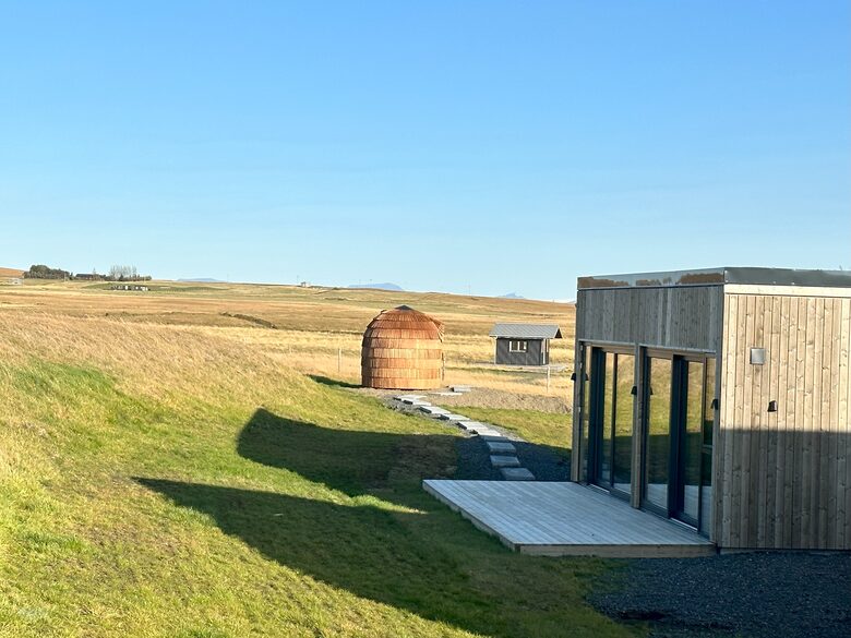 View over the guest house and Sauna house