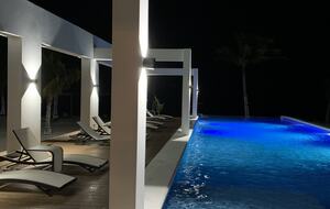 Night view of lap pool