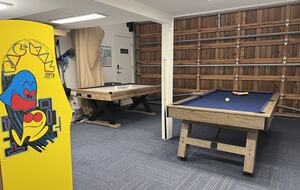 View from kitchen door looking into converted garage