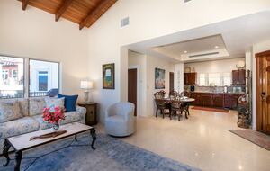 Living room, dining area and kitchen