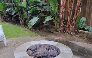 Cozy fire pit in complex back yard, perfect for relaxing with s’mores