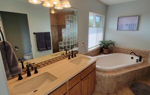 Master bath with tub, shower, and bidet in water closet