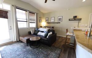 Spacious living room boasting high ceilings