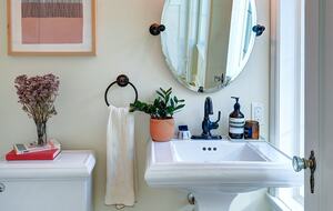 Powder room off family room