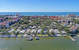 Arial view of the subdivision. Fishing pier to the right.