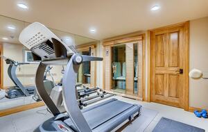 home gym w/ SAUNA, treadmill, elliptical and barre