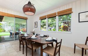 Dining room with views of the beautiful landscaped backyard