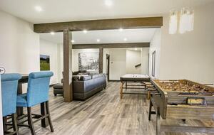 Basement living room with games