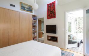 Private bedroom queen bed has on suite bathroom and private porch