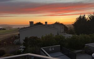 Summer sunset and hot tub.