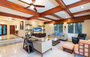 Family Room with beautiful beams