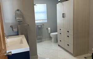 View of half of the master bathroom