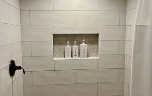 Huge Shower with Hand Made Subway tiles