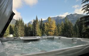 Hot tub with mountain view
