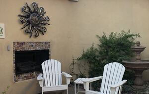 Courtyard entry, gas fireplace, sitting area, fountain