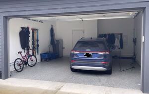 Double garage, freezer, 3 bikes and sporting equipment