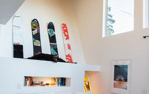 Historical & collector grade snowboards throughout home