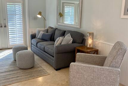 Living room with queen fold out bed