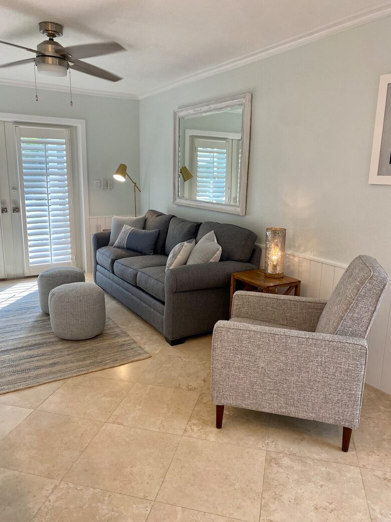 Living room with queen fold out bed