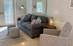 Living room with queen fold out bed