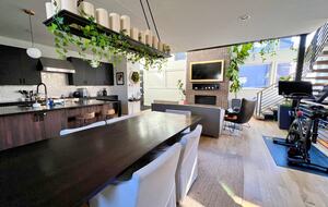 View from the dining table of the living room (Peleton not included in