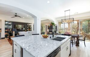 Kitchen looking into living room