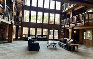 Common space with access to patio and hot tub