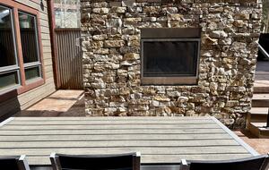 Outdoor “see through” fireplace with ample seating