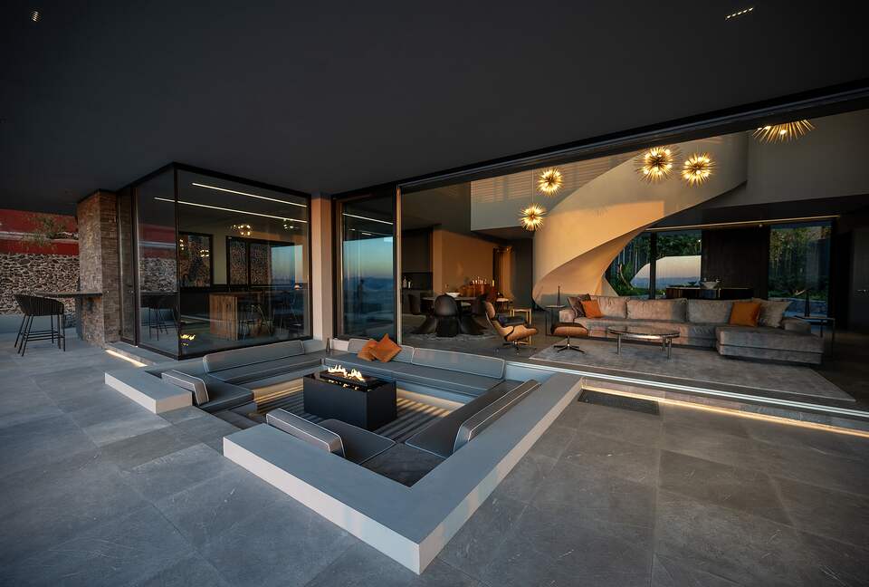 Outdoor Terrace and Sunken Living Room
