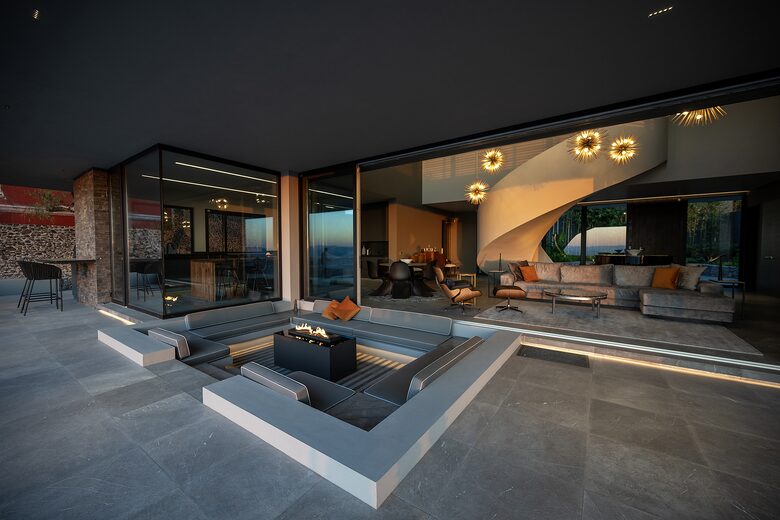 Outdoor Terrace and Sunken Living Room