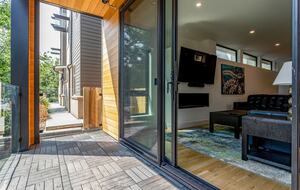 View from main floor deck into living room