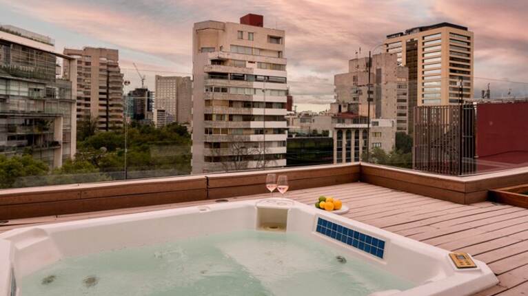 View of Elegant Mexico City Penthouse with Jacuzzi Terrace & Skyline Views ...