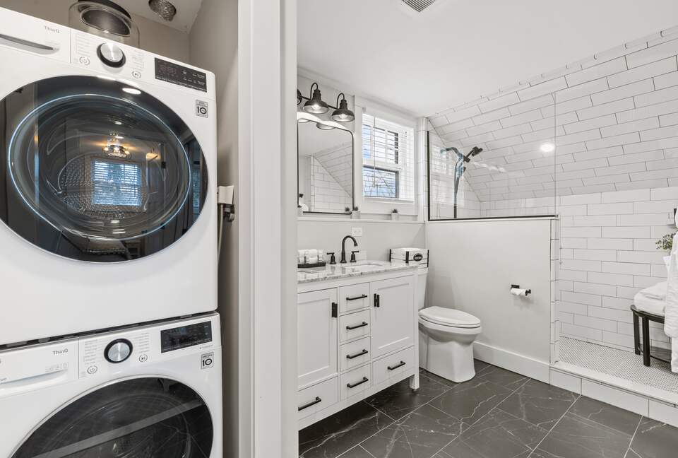 Master Bath with walk in shower, radiant heat floors and washer dryer