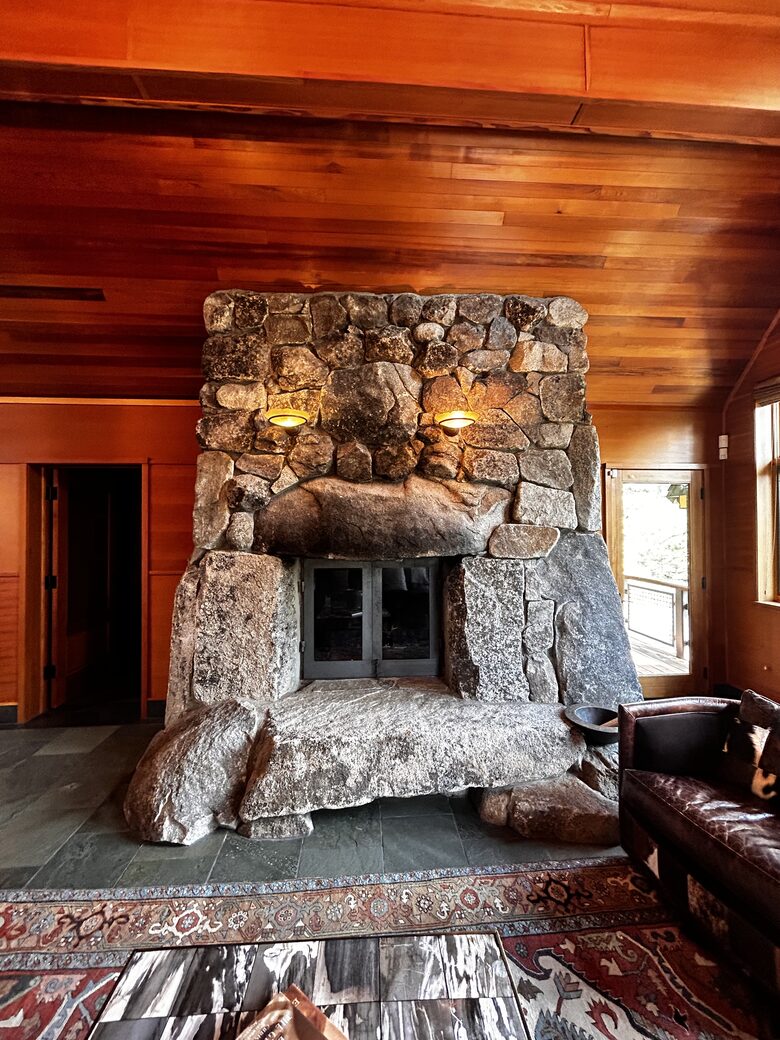 Living Room fireplace made of massive granite stones