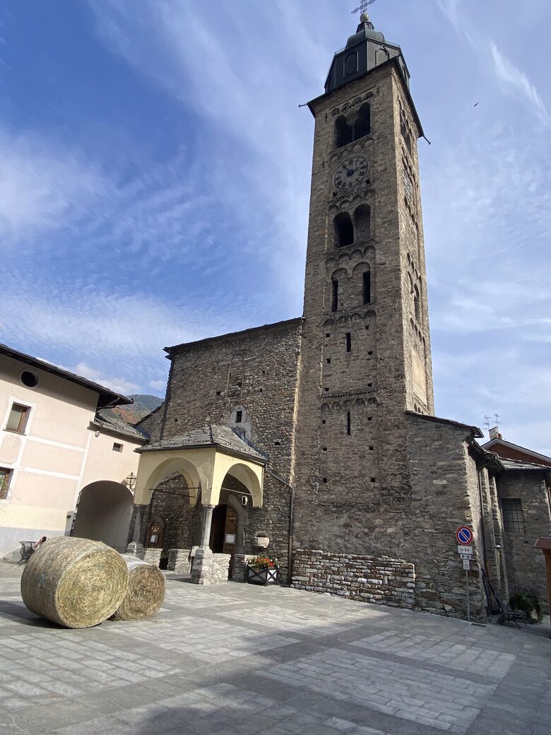 Church in square of Morgex
