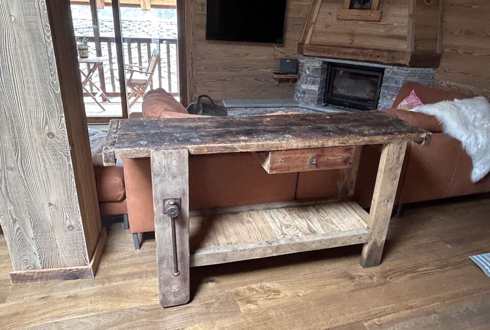 antique table used as prep station in big house kitchen