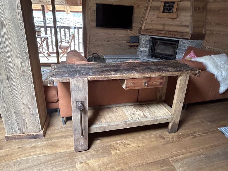 antique table used as prep station in big house kitchen