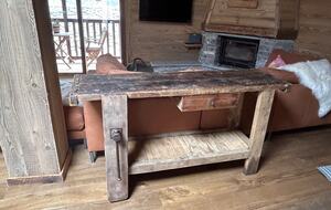 antique table used as prep station in big house kitchen