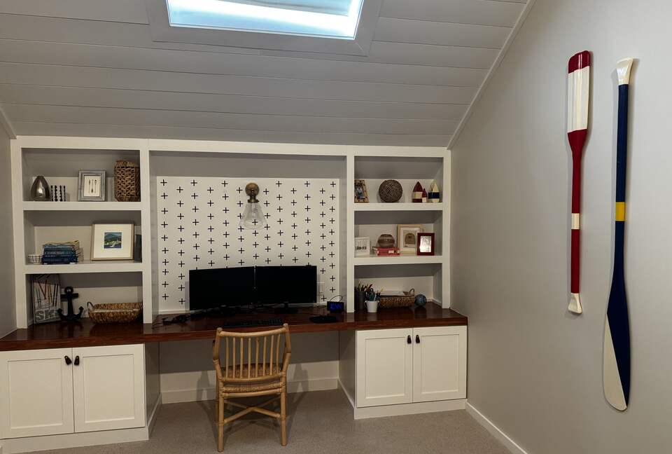 Office Setup in Loft with Double Bunk Beds