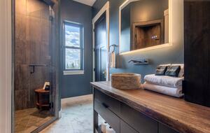 Tatanka Suite Bathroom w/ steam shower & custom wood counters