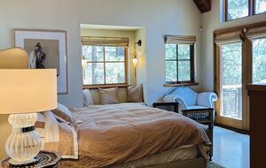 Master Bedroom with balcony, forest & mountain views