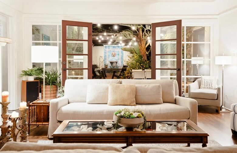 Living room open to both front and back patios