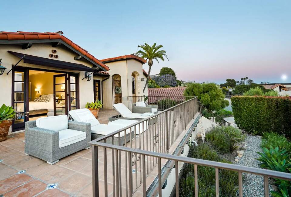Private front patio with ocean and island views