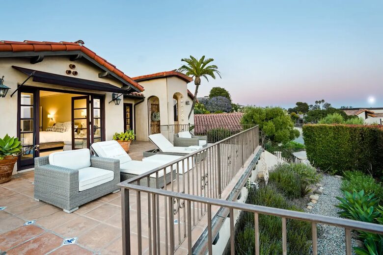 Private front patio with ocean and island views