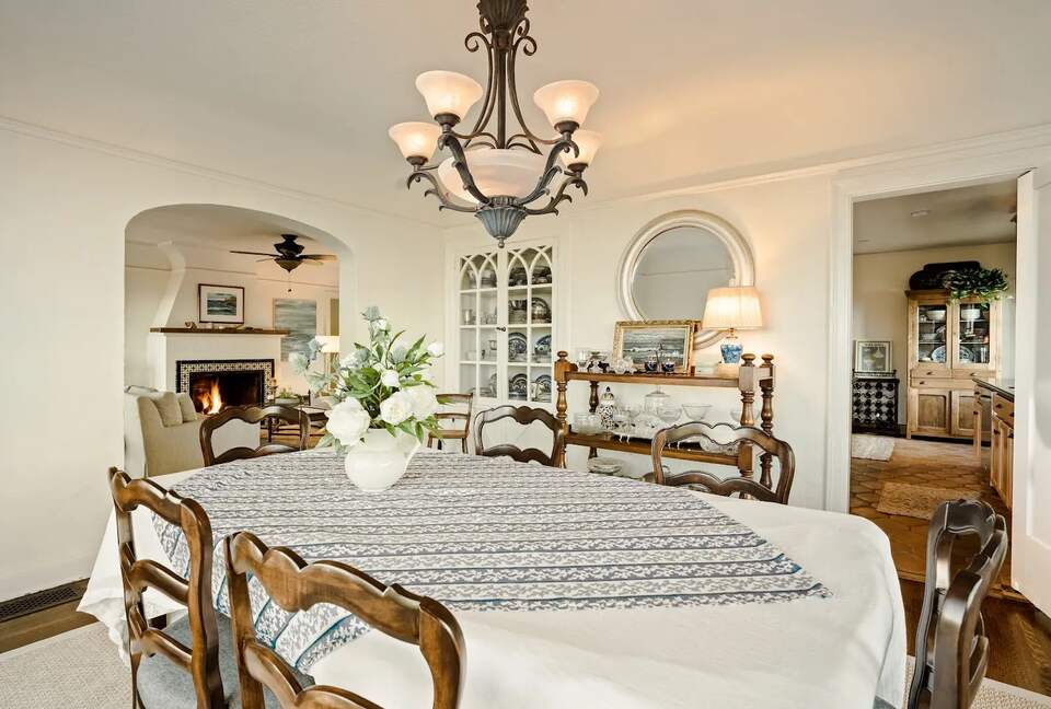 Dining room with ocean views; open to living room and kitchen