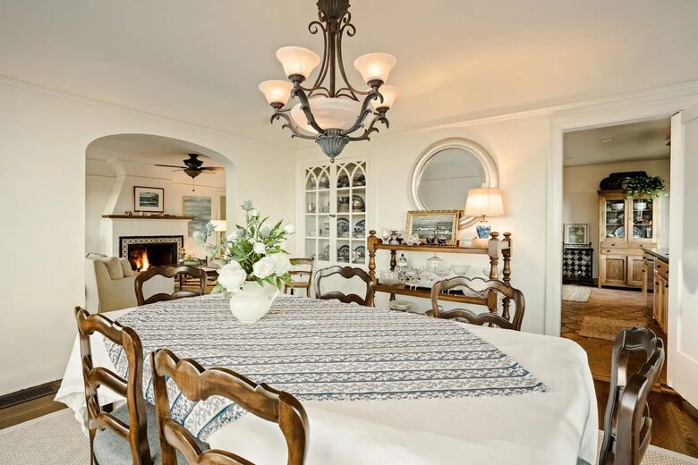 Dining room with ocean views; open to living room and kitchen