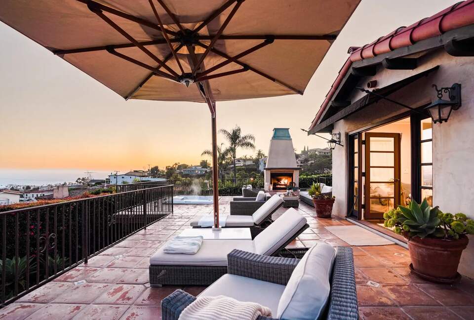 Private front patio with ocean and island views