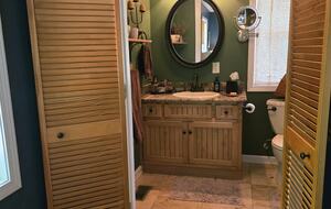 Master bath w/granite counters and oversized shower.