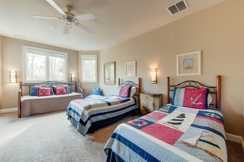 Upstairs with 3 twins and pull out trundle.