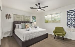 Master bedroom with King size bed and private bathroom